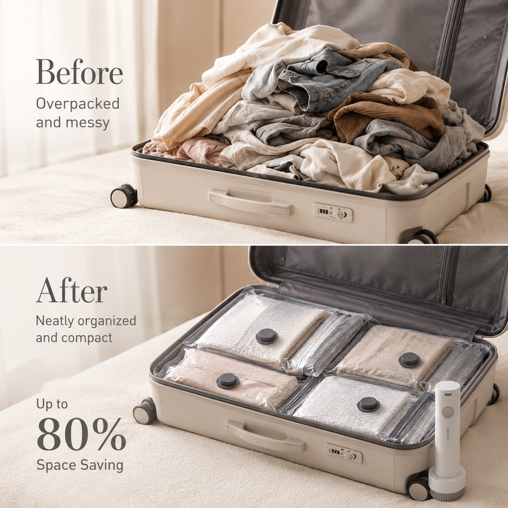 Reusable Vacuum Storage Bags with Electric Pump – Space-Saving Compression Bags for Travel, Closet & Moving