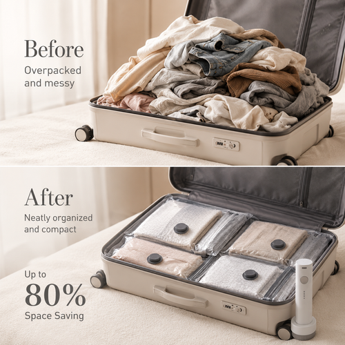 Reusable Vacuum Storage Bags with Electric Pump – Space-Saving Compression Bags for Travel, Closet & Moving