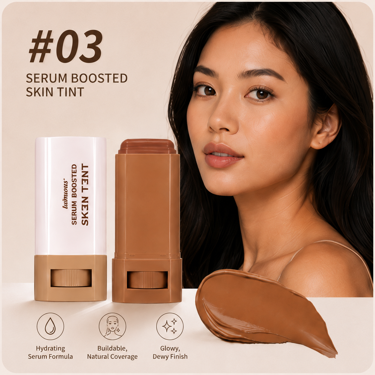Serum Boosted Skin Tint Stick – Hydrating Foundation Balm with Buildable Coverage