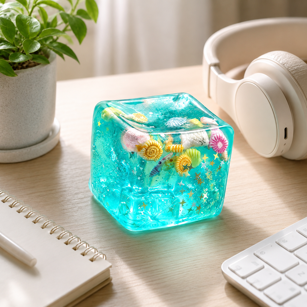 3D Ocean Cube Squishy Fidget Toy – Shell Sensory Stress Relief Toy