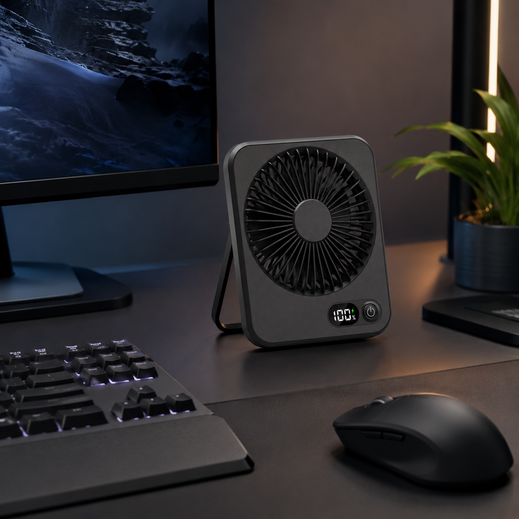 Rechargeable Portable Desk Fan – 5-Speed Hanging & Standing Cooling Fan