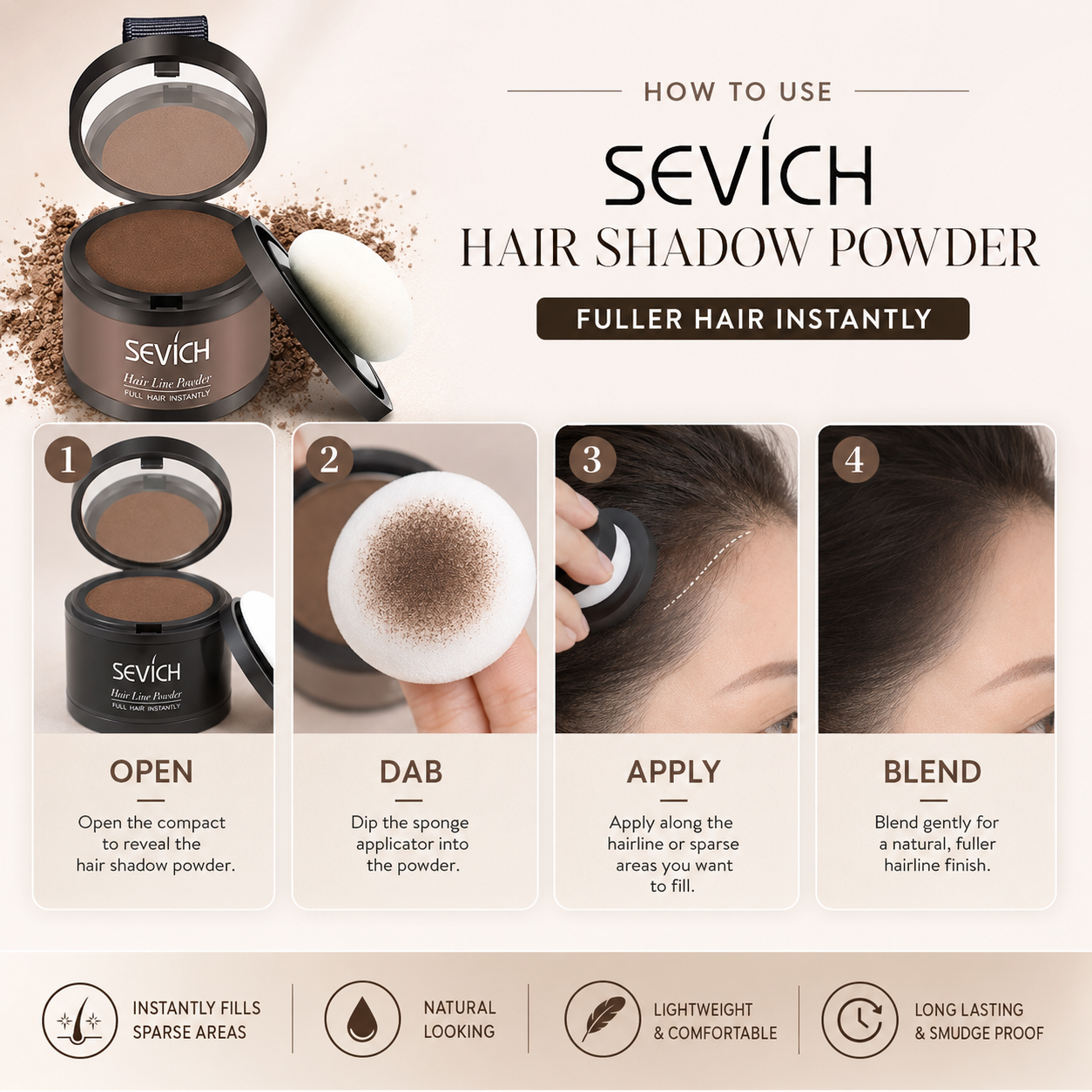Sevich Hair Shadow Powder – Instant Hairline Touch-Up & Root Cover-Up Compact