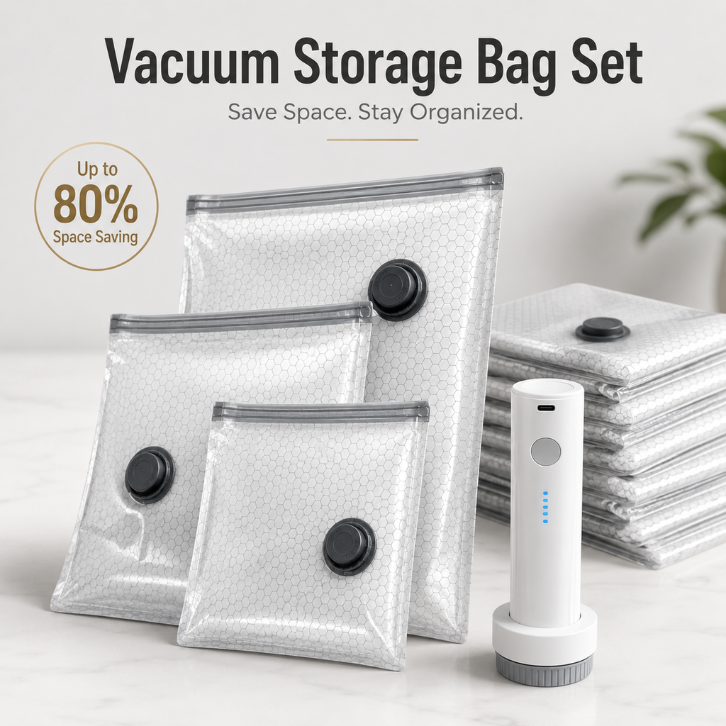 Reusable Vacuum Storage Bags with Electric Pump – Space-Saving Compression Bags for Travel, Closet & Moving