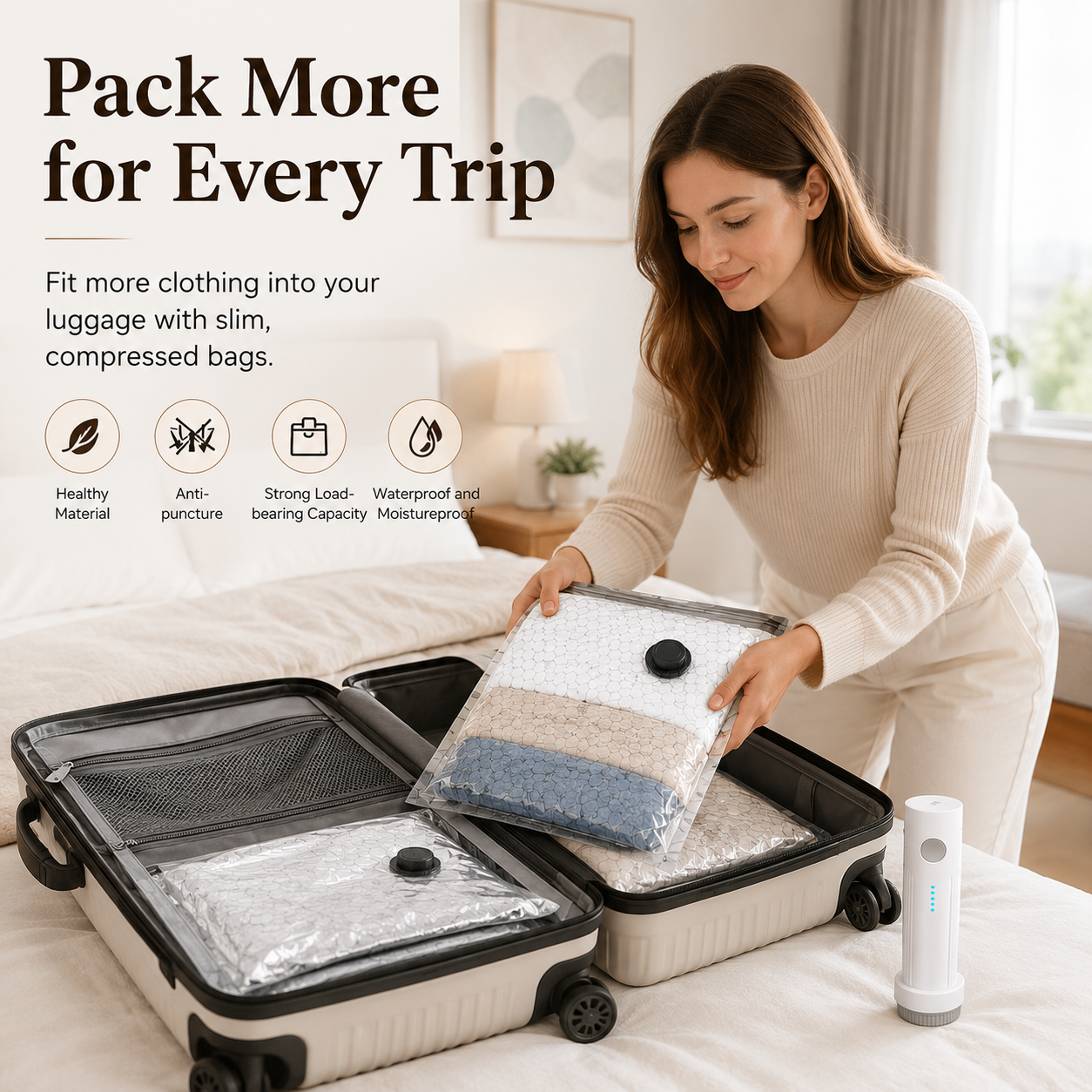 Reusable Vacuum Storage Bags with Electric Pump – Space-Saving Compression Bags for Travel, Closet & Moving