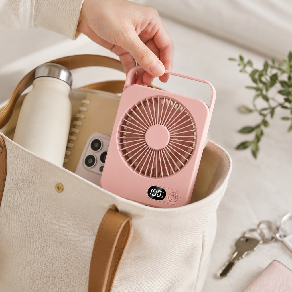 Rechargeable Portable Desk Fan – 5-Speed Hanging & Standing Cooling Fan