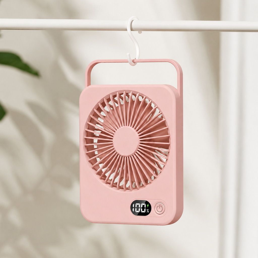 Rechargeable Portable Desk Fan – 5-Speed Hanging & Standing Cooling Fan