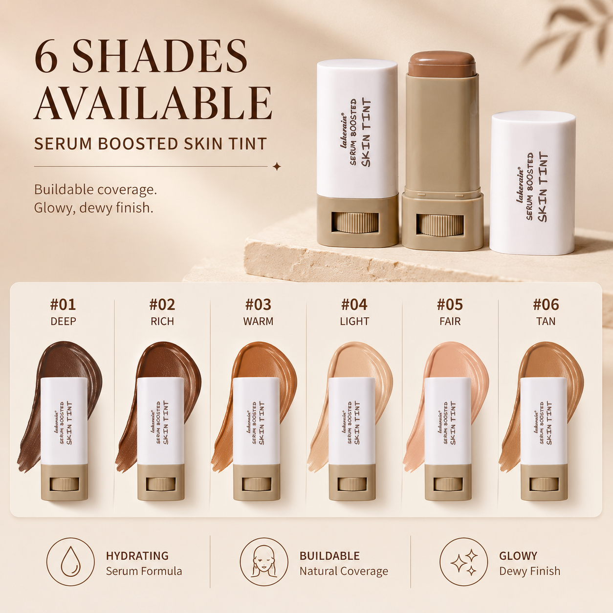 Serum Boosted Skin Tint Stick – Hydrating Foundation Balm with Buildable Coverage
