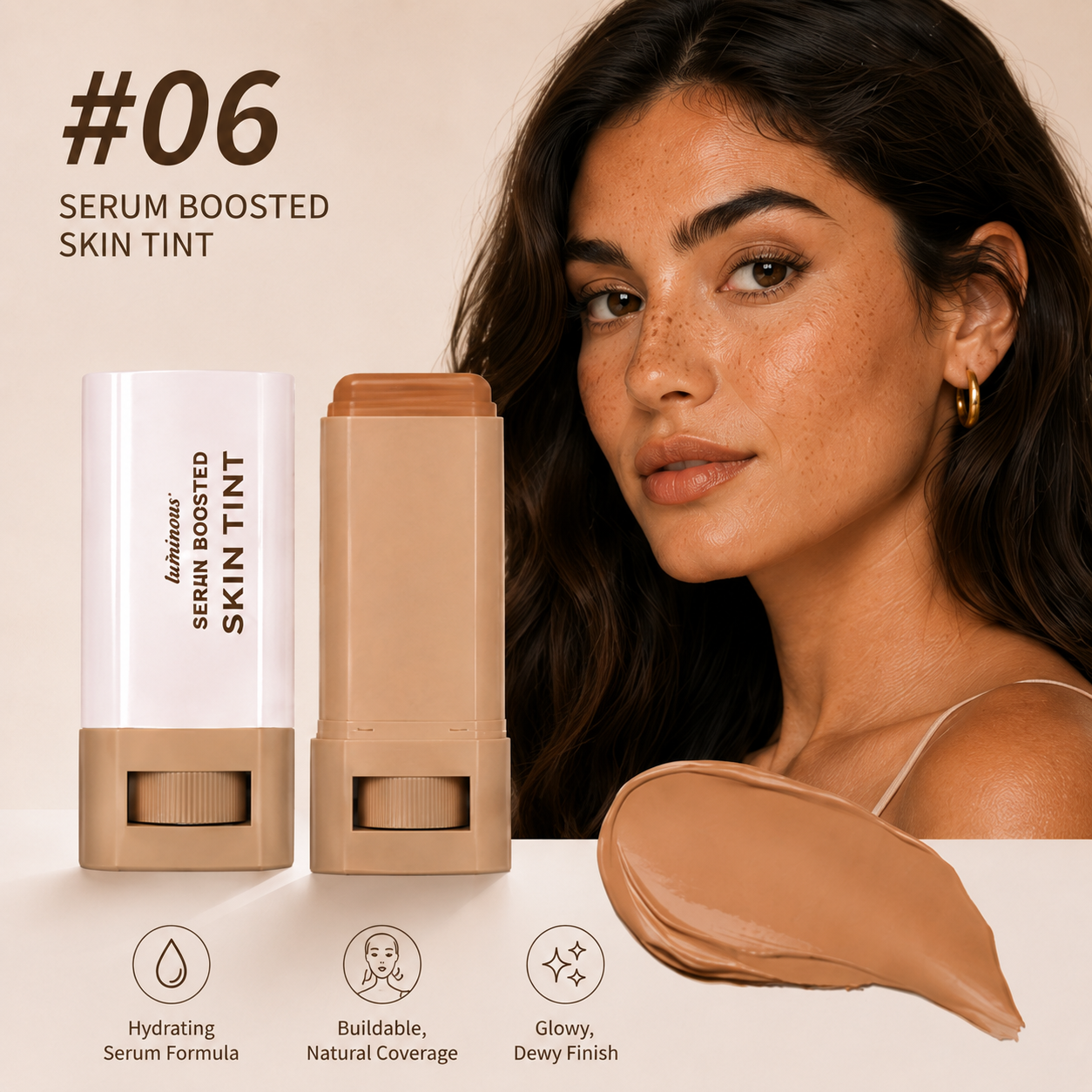 Serum Boosted Skin Tint Stick – Hydrating Foundation Balm with Buildable Coverage